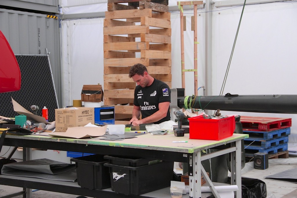 James Graham works on the small work table - Emirates Team NZ - Media Day January 17, 2012 © Richard Gladwell www.photosport.co.nz